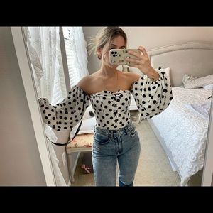 Polka dot puff sleeve bodysuit
